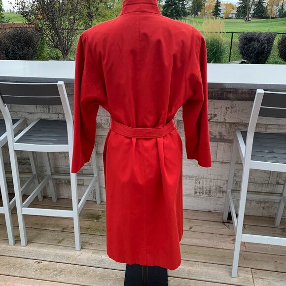 Vintage 90s Aquascutum London Aqua 5 Red Long Belted Trench Coat Overcoat - Picture 6 of 16